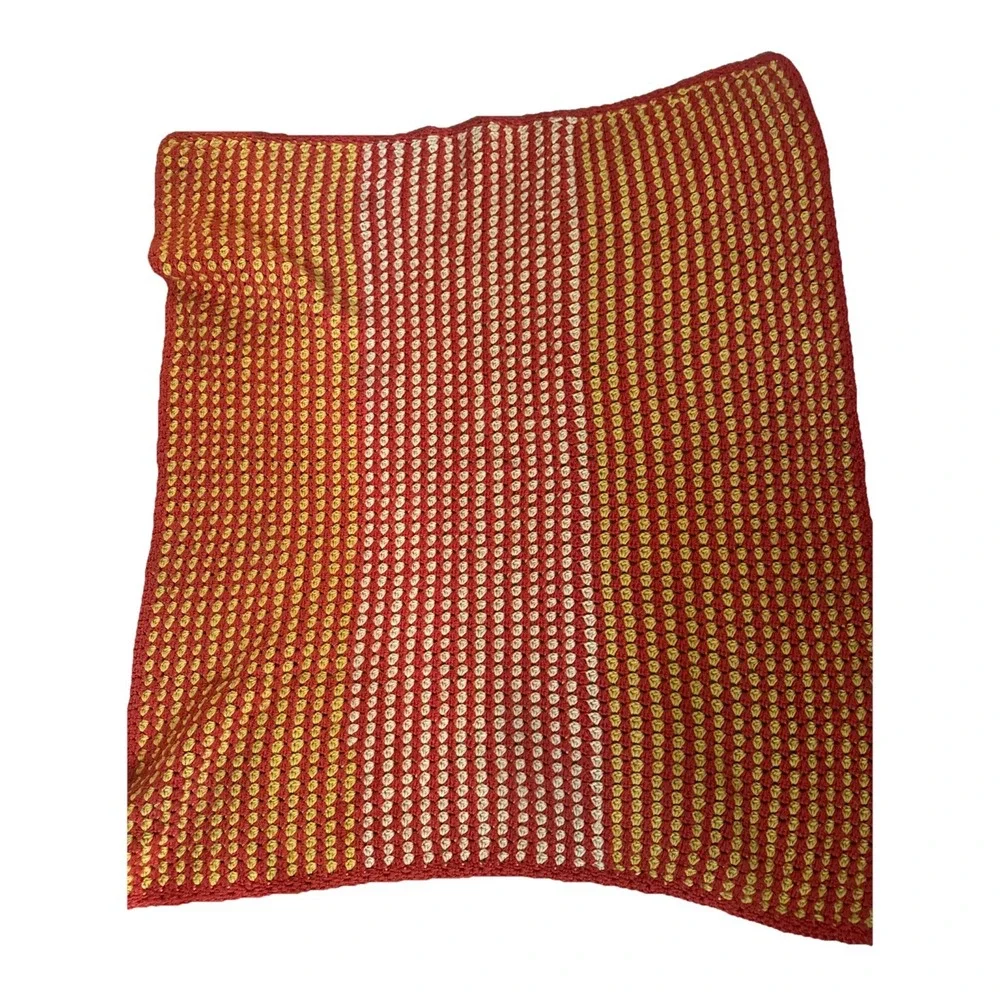 Hand‎ Made Crochet Throw Blanket/Afghan Yellow/Orange 40 X 37